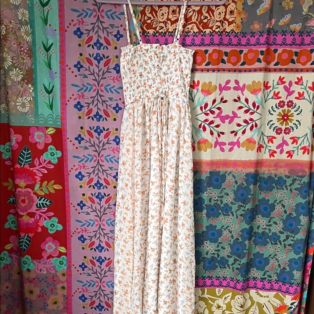 JUSTIFY Polyester Blue & Orange Floral Maxi Dress Size Juniors Small - Picture 4 of 7